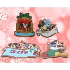 Vintage PerJinkities Disney Mickey Mouse Christmas Wood Ornament Lot of 4